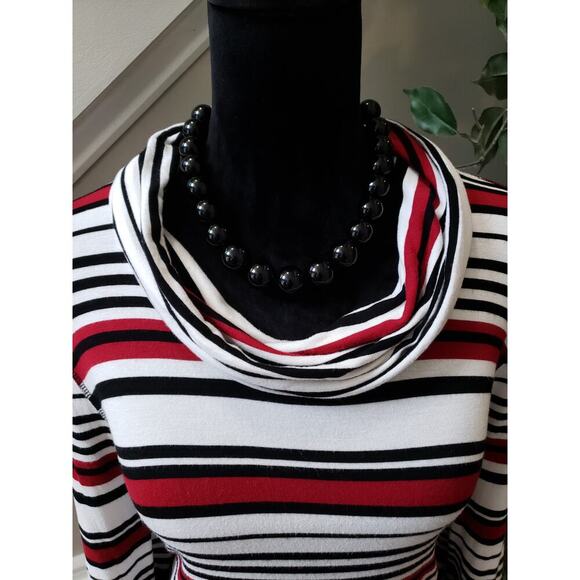 Women's Zenergy by Chico's Red & Black Striped Cowl Neck Long Sleeve Top Size L - Picture 3 of 11